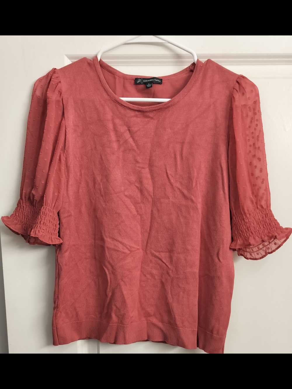 Adrianna Papell Coral Puff Sleeve Knit Blouse